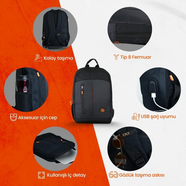 NPO Citylife CL01S Smart 16" Notebook Sırt Çantası-Siyah - 6