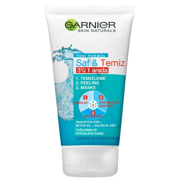 Garnier Skin Naturals Saf ve Temiz 3ü 1 arada Temizleme + Peeling + Maske 150 ml