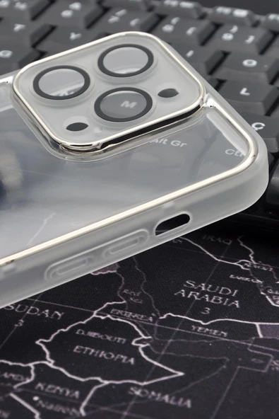 iPhone 14 Pro Uyumlu Gri Kenarlı Renkli Yarı Şeffaf Kapak Kılıf Kamera Lens Korumalı - Resim 3