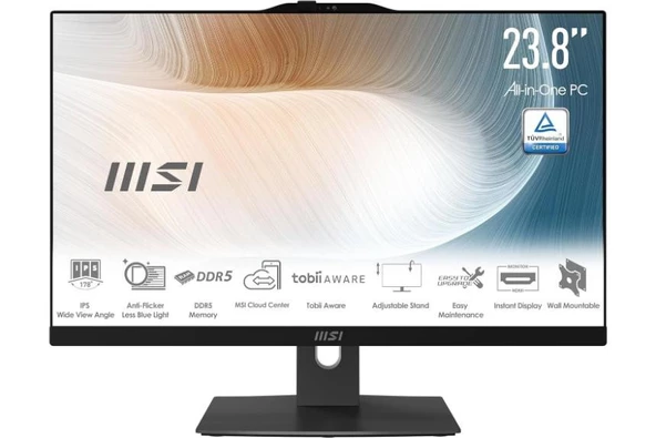 MSI MODERN AM242P 1M-1223EU CORE 5 120U 8GB DDR5 512GB SSD 23.8 FHD W11PRO SIYAH AIO