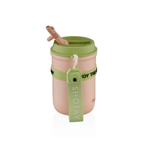 Shotay Strow Çelik Termos Mug 410Ml Pembe - 2