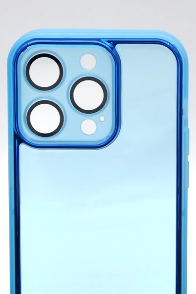 iPhone 13 Pro Max Uyumlu Mavi Kenarlı Renkli Yarı Şeffaf Kapak Kılıf Kamera Lens Korumalı - Resim 6