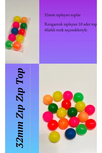 burak toys 32mm Zıpzıp Top - 10 Adet Rengarenk Zıplayan Toplar - 2
