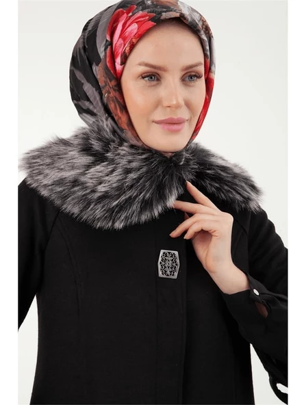 Armine Trend Yakası Kürklü Kaşe Kaban 22KT750 SİYAH - 2