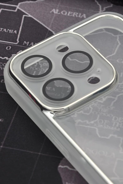 iPhone 14 Pro Max Uyumlu Gri Kenarlı Renkli Yarı Şeffaf Kapak Kılıf Kamera Lens Korumalı - Resim 2