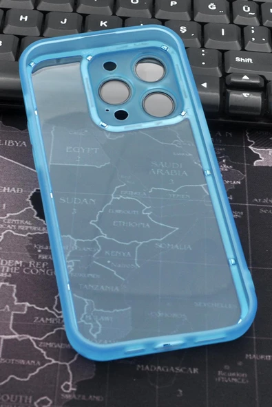 iPhone 13 Pro Max Uyumlu Mavi Kenarlı Renkli Yarı Şeffaf Kapak Kılıf Kamera Lens Korumalı - Resim 5
