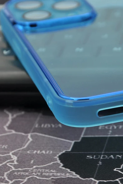 iPhone 14 Pro Uyumlu Mavi Kenarlı Renkli Yarı Şeffaf Kapak Kılıf Kamera Lens Korumalı - Resim 4