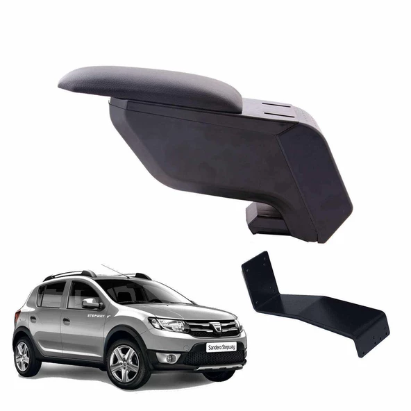 3 Tıkla Dacia Sandero Stepway 2013 Delmesiz Çelik Ayaklı Siyah Kolçak Kol Dayama