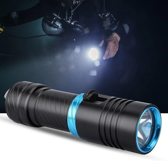 Valkyrie Profesyonel Şarjlı Su Altı Dalış Feneri Metal Kasa Yüksek Aydınlatma Su Geçirmez  2000mAh Kutulu - 3