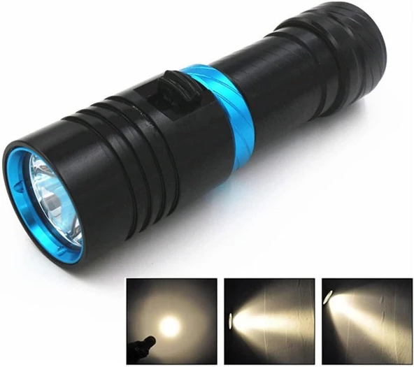 Valkyrie Profesyonel Şarjlı Su Altı Dalış Feneri Metal Kasa Yüksek Aydınlatma Su Geçirmez  2000mAh Kutulu - 9