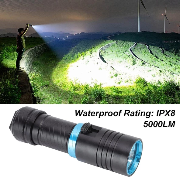 Valkyrie Profesyonel Şarjlı Su Altı Dalış Feneri Metal Kasa Yüksek Aydınlatma Su Geçirmez  2000mAh Kutulu - 8