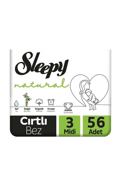 Sleepy Natural Bebek Bezi Yeni 2li Jumbo 3 Beden 4-9 Kg 56 Adet