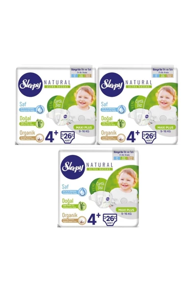 Sleepy Natural 4+ Numara 26*3=78 Adet Bebek Bezi