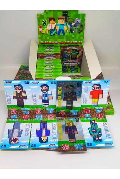 paraply Minecraft Full kutu 24 mini kutu Hologramlı Minecraft karakterli kartlar - 3