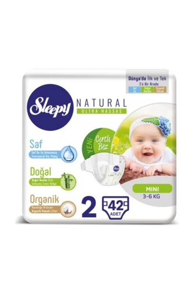 Sleepy Natural Bebek Bezi 2 Numara Mini 42 Adet