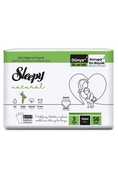 Sleepy Natural 2 Li Jumbo Külot Bebek Bezi Midi 3 Numara 56 Adet 4-9 Kg