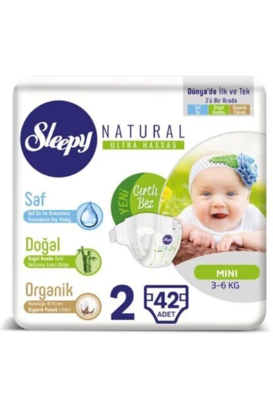 Sleepy Natural Yeni Doğan 2 Numara 42 Adet Bebek Bezi 3-6 Kg