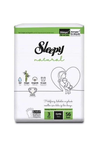 Happy Pinky Sleepy Natural Bebek Bezi Yeni Jumbo 3 Beden 4-9 Kg 56 Adet