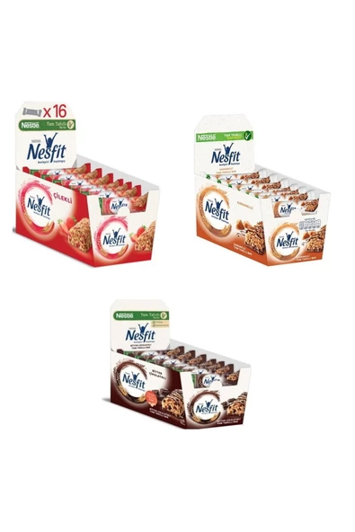 Nestle Nesfit Çilekli ,Karamelli, Bitter Çikolatalı Tam Tahıllı Bar 23,5 gr x 16 Adet