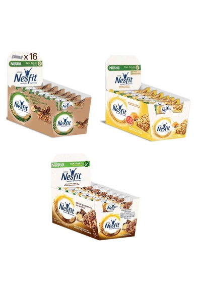 Nestle Nesfit Fındıklı,Sütlü Çikolatalı Ve Muzlu,Bademli &ballı ve tam tahıllı Bar 22,5 gr x 16 Adet