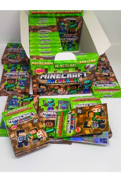 paraply Minecraft Full kutu 24 mini kutu Hologramlı Minecraft karakterli kartlar - 2