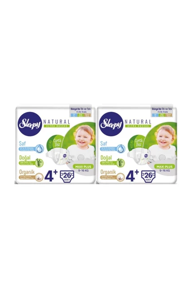 Sleepy Natural 4+ Numara 26*2=52 Adet Bebek Bezi