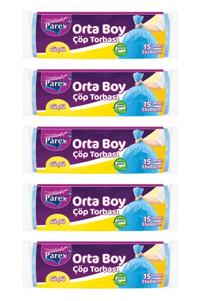 Parex Orta Boy Güçlü Çöp Torbası 5' Li Paket