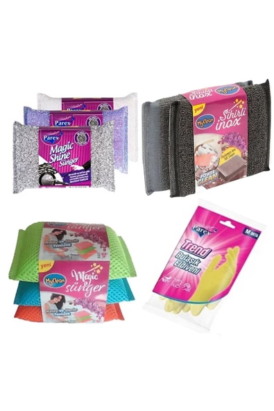 Parex Inox Paslanmaz Çelik Telli Magic Shine Power Master Sihirli Bulaşık Sünger Set
