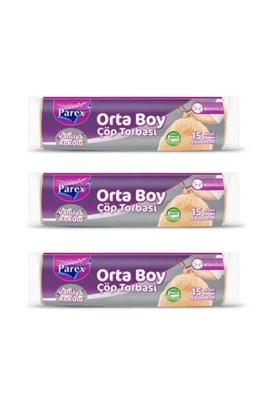 Parex Büzgülü Vanilya Kokulu Çöp Torbası Orta Boy X 3'lü Paket