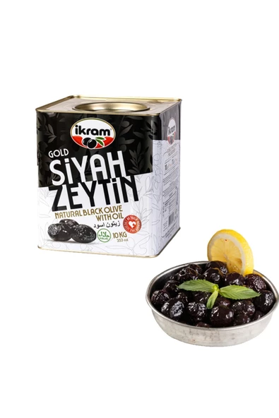 İkram Gold Gemlik Doğal Yağlı Sele Siyah Zeytin 10 Kg Gold Teneke Naturel Siyah Sele Zeytin