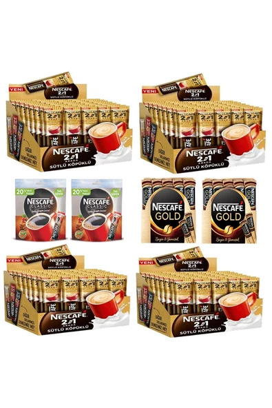 Nescafe Üçü Bir Arada Sütlü Köpüklü 48 Li Set 4 Paket Stick Kahve Sade, Gold 20'li 4 Paket