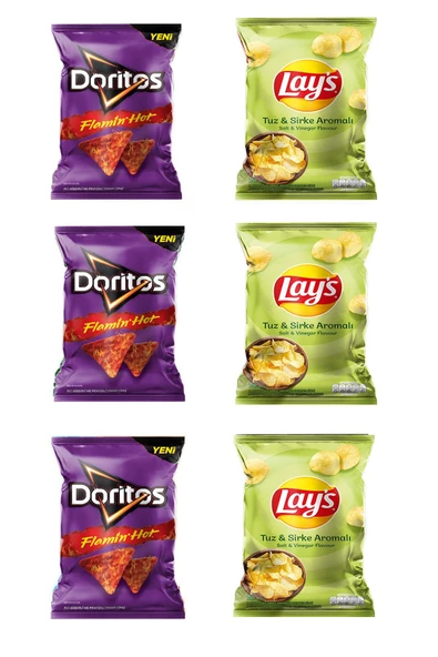 DORİTOS Flamin Hot Acı Biberli Peynirli 3 Adet Lay's Sirke & Tuz Cips 3 Adet