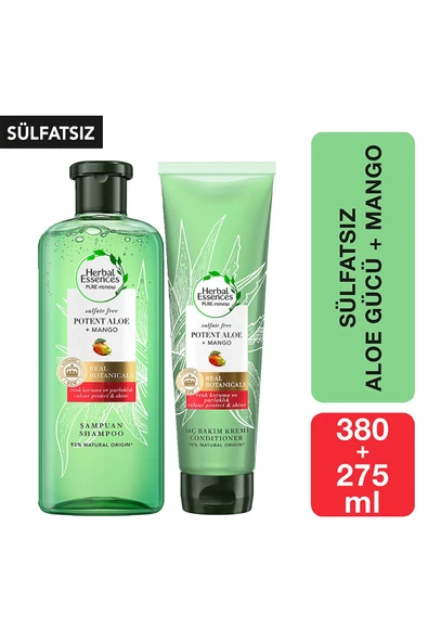 Herbal Essences Sülfatsız Şampuan Aloe Gücü Mango 380 ml Saç Bakım Kremi 275 ml