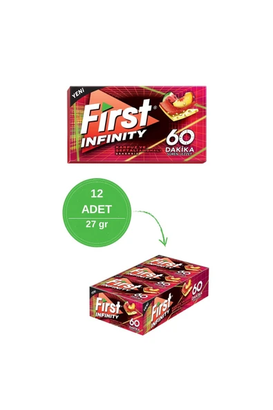 First Infinity 60 Dakika Karpuz & Şeftali Aromalı Şekersiz Sakız - 12 Adet