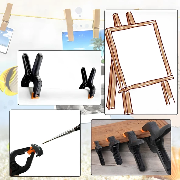 4 ADET Yaylı Kıskaç Mandal El Tip İşkence Mengene Siyah Klips Hobi 35 mm - 4