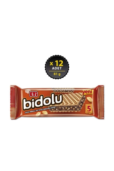 Eti Bidolu Kakao Kremalı Yer Fıstığı Parçacıklı Gofret 81 g x 12 Adet