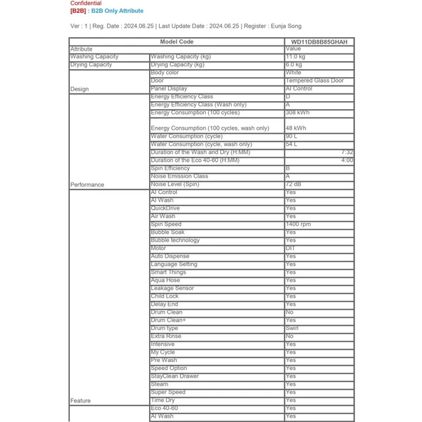 Samsung WD11DB8B85GHAH 1400 Devir 6 kg / 11 kg Kurutmalı Çamaşır Makinesi - 2