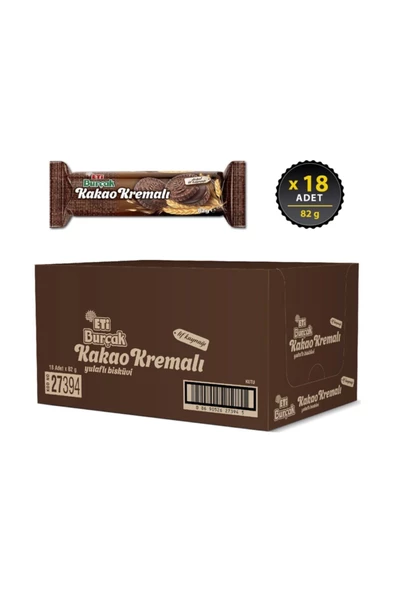 Eti Burçak Kakaolu Kremalı Bisküvi 82gr X 18 Adet