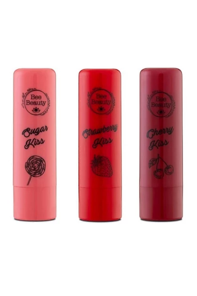 Bee Beauty Lip Balm Sugar Kiss+cherry Kiss+strawberry Kiss (3'lü Set)