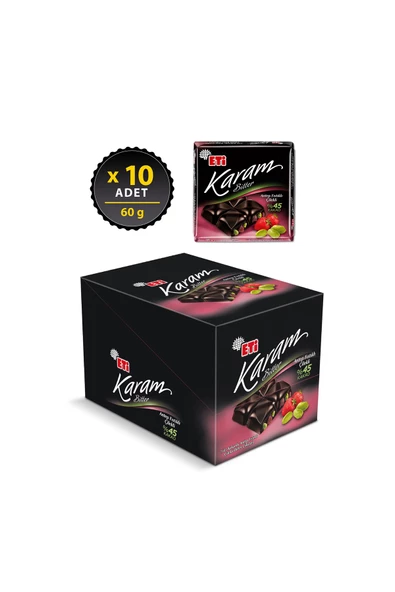 Eti Karam %45 Kakaolu Antep Fıstıklı Çilekli Çikolata 60 g x 10 Adet - 2