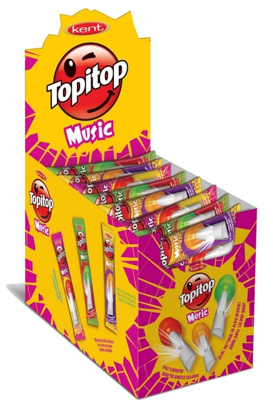 KENT Topitop Müzik Meyveli Lolipop Şeker Tekli 13 gr - 60'lı Paket