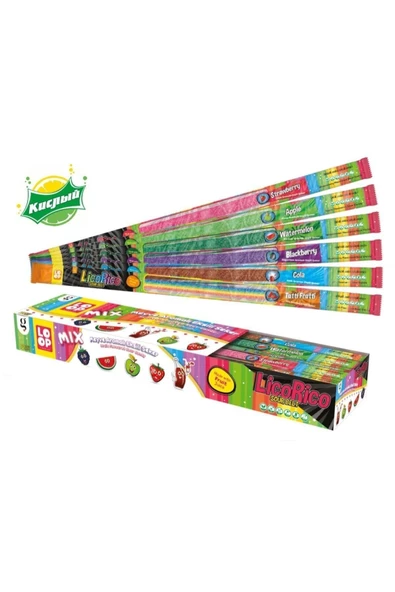 Global Lico Rico Karışık Meyve Aromalı Ekşili Uzun Şerit Metre Şeker 72 Li Paket