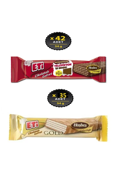 Eti Hoşbeş Çikolatalı Gofret 42 Adet 34 Gr Gold Çikolatalı Gofret 35 Adet 34 Gr