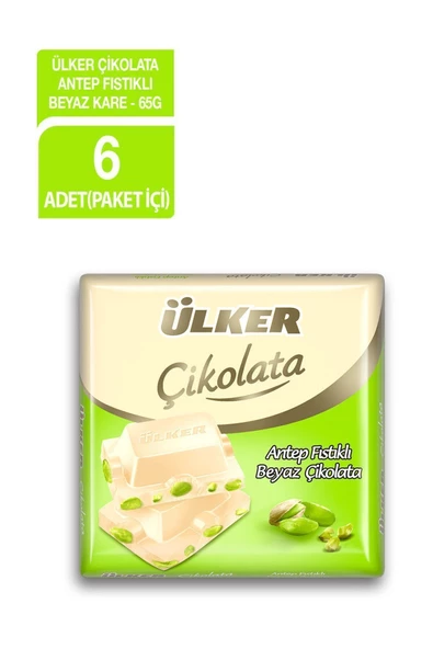 Ülker Beyaz Çikolatalı Antep Fıstıklı Kare Çikolata 65gr x 6 Adet