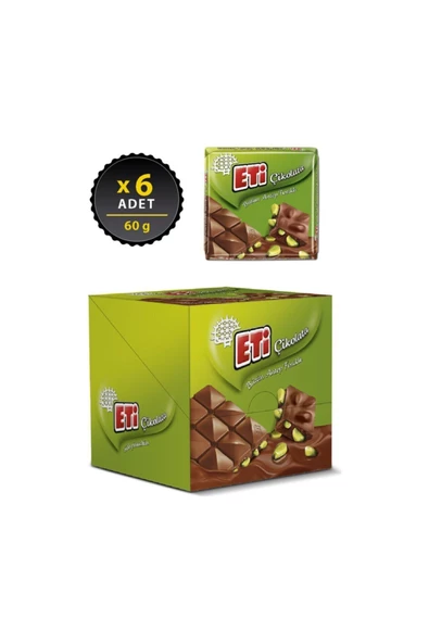 Eti Çikolata Antep Fıstıklı Kare 60 G X 6 Adet