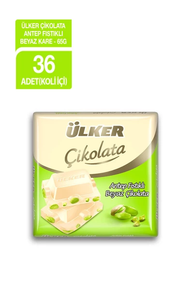 Ülker Beyaz Fıstıklı Kare Çikolata 65 gr 36'lı