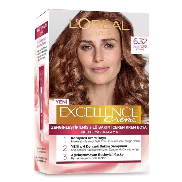 Loreal Paris Excellence Creme Saç Boyası 6.32 Altın Açık Kahve