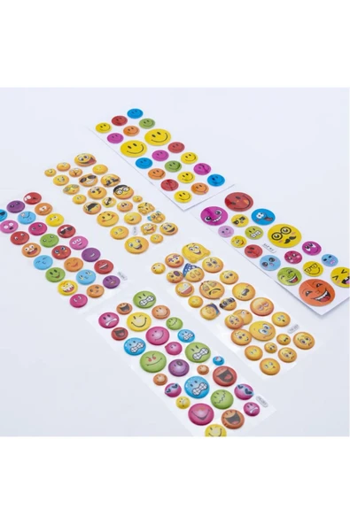 Pera Kabartmalı Renkli 3'lü Küçük Gülen Yüz Sticker 174 Adet