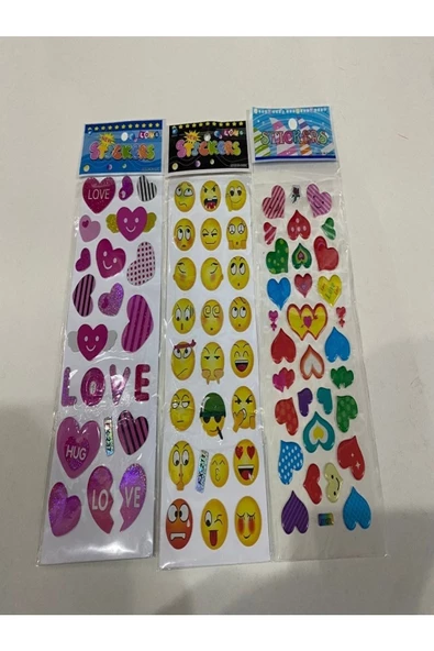 BONBON 3 Sayfa Kalp Gülen Suratlar Kabartmalı Lüks Sticker
