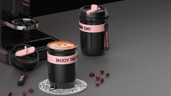 Shotay Strow Çelik Termos Mug 410Ml Krem - 5